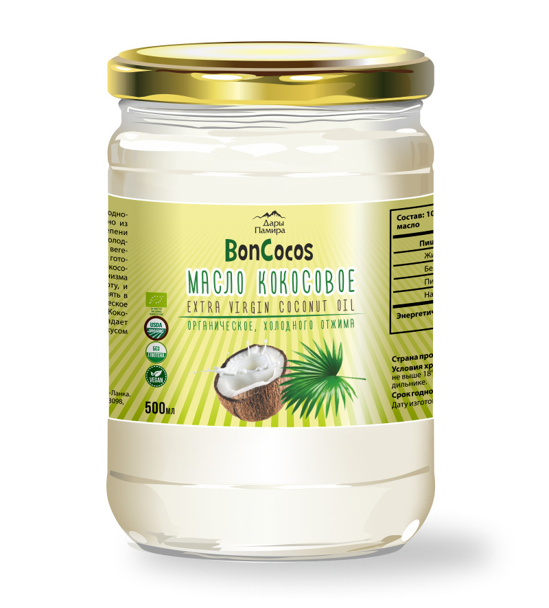 Масло кокосовое органическое холодного отжима (Virgin Coconut Oil), , 500мл, ст/б