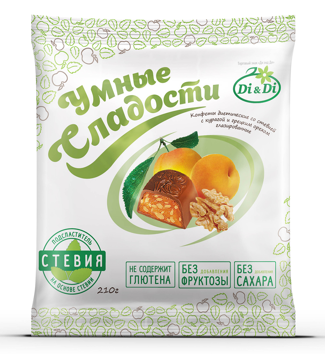 Конфеты УС курага с грец.орехом в шоколад.гл., 210 гр