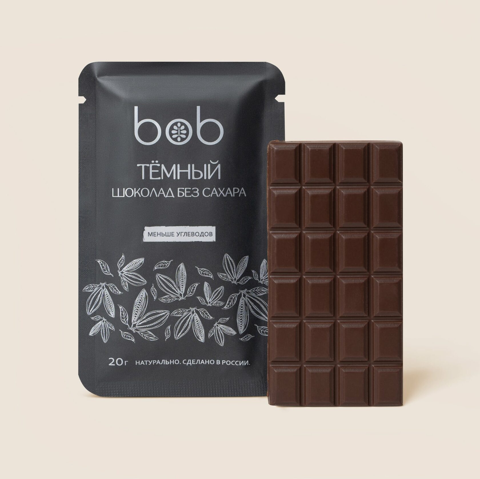 Шоколад Темный без сахара "BOB", 20 гр